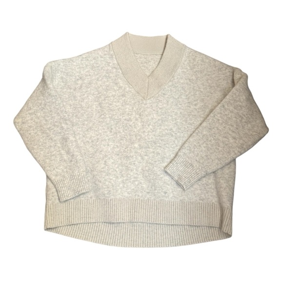 Alpaca Merino V Neck Oversized Sweater Almond SZ LG Cream Neutral Marled EUC - Picture 7 of 13
